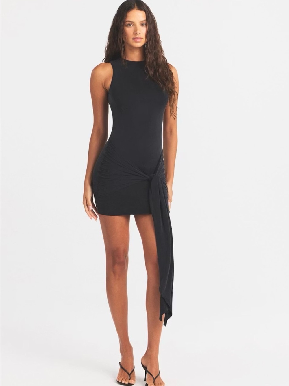 Skims Sleeveless Black Knot-Tie Mini Dress